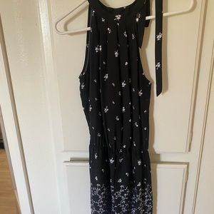 Collective Concepts Black/White Flower and Leaf Print Romper